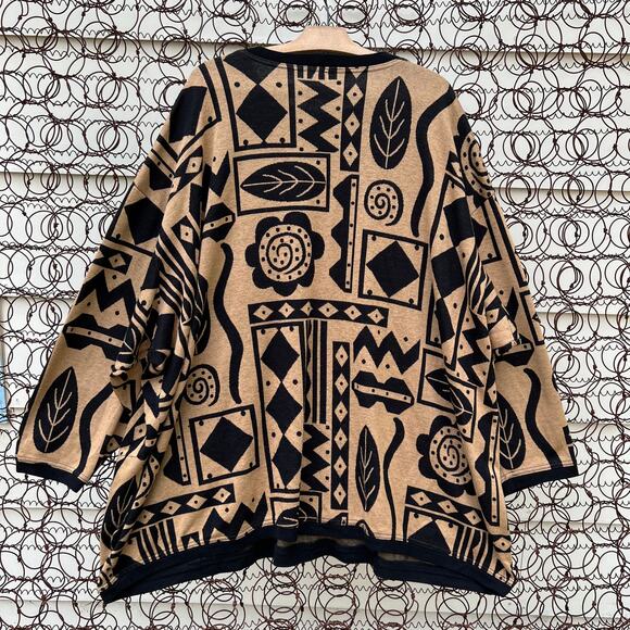 Vintage Top Notch black tan geometric Egyptian print sweater - Picture 4 of 6
